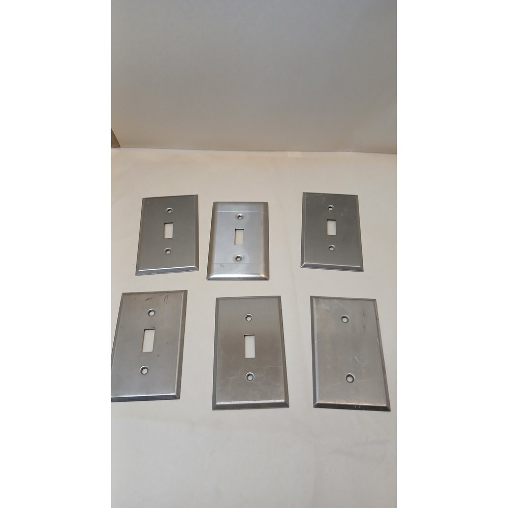 Vintage Switch Plate Covers Lot of 6 Silver Fair Stainless Steel Toggle Blank